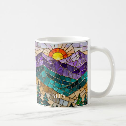 Stained Glass Mountain Sunrise Mug - Nature Art Co Kaffeetasse (Rechts)