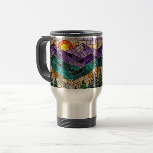 Stained Glass Mountain Sunrise Mug  Reisebecher (Vorderseite Links)