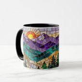 Stained Glass Mountain Sunrise Mug Tasse (Vorderseite Links)