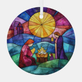 Stained Glass Nativity Scene Christmas Ornament Aus Glas (Rückseite)