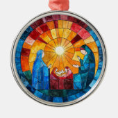 Stained Glass Nativity Scene Christmas Ornament Aus Metall (Vorne)