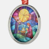 Stained Glass Nativity Scene Christmas Ornament Aus Metall (Links)