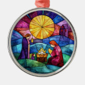 Stained Glass Nativity Scene Christmas Ornament Aus Metall (Vorne)