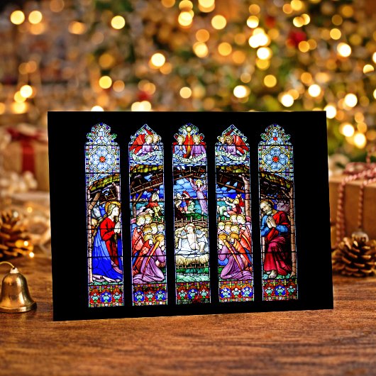 Stained Glass Nativity Scene Feiertagskarte