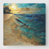 Stained Glass Ocean Beach Wall Clock Quadratische Wanduhr (Vorderseite)