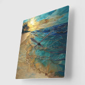 Stained Glass Ocean Beach Wall Clock Quadratische Wanduhr (Winkel)