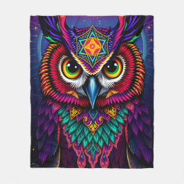 Stained Glass Owl Art: Geometric Jewel Tones Fleecedecke
