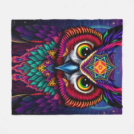 Stained Glass Owl Art: Geometric Jewel Tones Fleecedecke (Vorderseite (Horizontal))