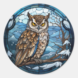 Stained Glass Owl Runder Aufkleber