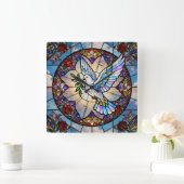 Stained Glass Peace Dove Wall Clock Quadratische Wanduhr (Zuhause)