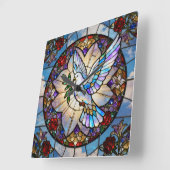 Stained Glass Peace Dove Wall Clock Quadratische Wanduhr (Winkel)