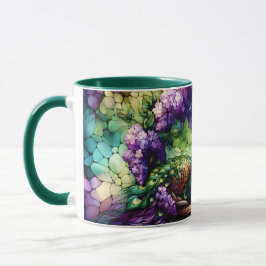 Stained Glass Peacock Floral Wreath Art Tasse