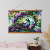 Stained Glass Peacock Floral Wreath Art Wandteppich Mit Holzrahmen (Schlafzimmer)