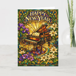 Stained Glass Piano Floral New Year Feiertagskarte