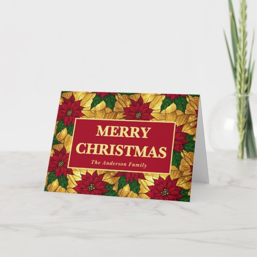 Stained Glass Poinsettia Merry Christmas Feiertagskarte (Vorderseite)