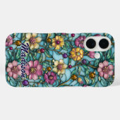 Stained glass purple floral pattern design  Case-Mate iPhone hülle (Rückseite (Horizontal))