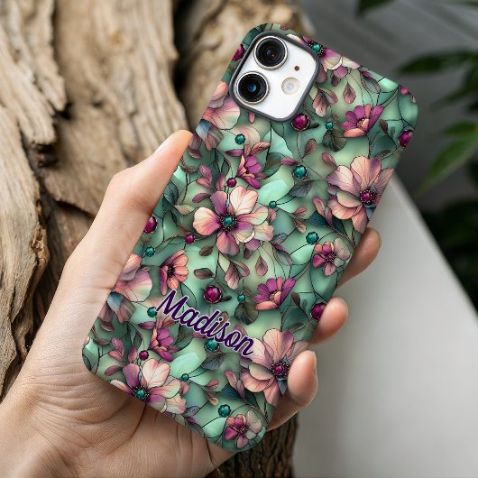 Stained glass purple mint floral Case-Mate iPhone hülle