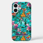 Stained glass purple turquoise floral art pattern Case-Mate iPhone hülle (Rückseite)