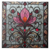 Stained Glass Red Pink Flower Fliese (Vorderseite)