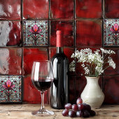 Stained Glass Red Pink Flower Fliese