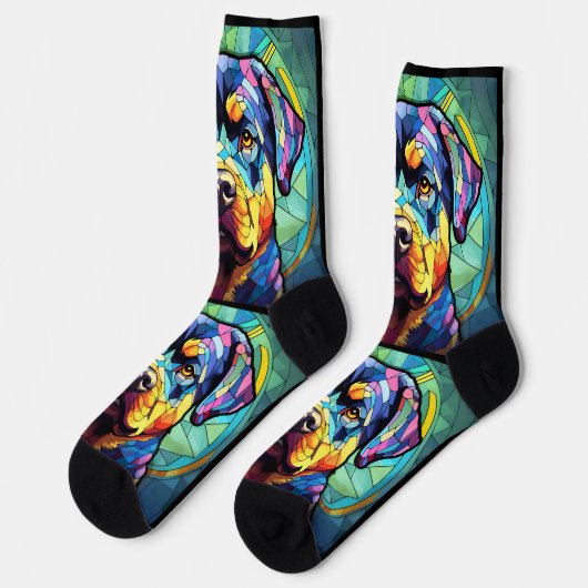 Stained Glass Rottweiler Socken (Linkes Detail)