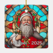 Stained Glass Santa Claus Portrait Keramikornament (Rückseite)