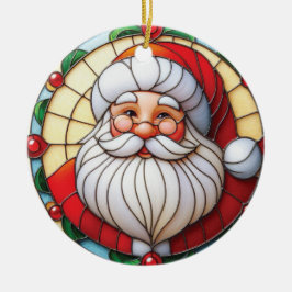 Stained Glass Santa Holiday Keramik Ornament