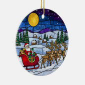 Stained Glass Santa & Reindeer Sleigh Ride Keramik Ornament (Rechts)
