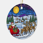 Stained Glass Santa & Reindeer Sleigh Ride Keramik Ornament (Links)