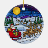 Stained Glass Santa & Reindeer Sleigh Ride Keramik Ornament (Hinten)