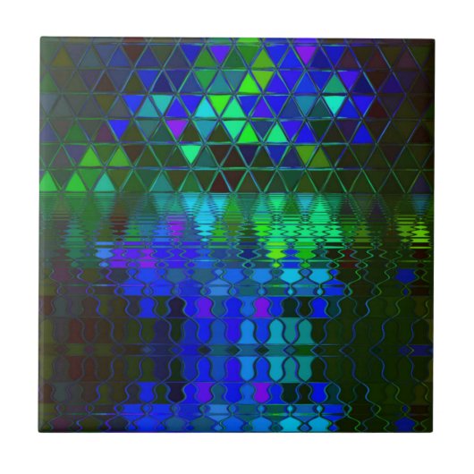 Stained Glass See-Landschaftsphantasie-Blau Fliese (Vorderseite)