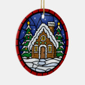 Stained Glass Snowy Cabin Keramik Ornament (Rechts)