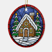 Stained Glass Snowy Cabin Keramik Ornament (Links)