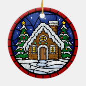 Stained Glass Snowy Cabin Keramik Ornament (Hinten)