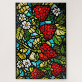 Stained Glass Strawberries, Leaves and Flowers Puzzle (Vertikal)