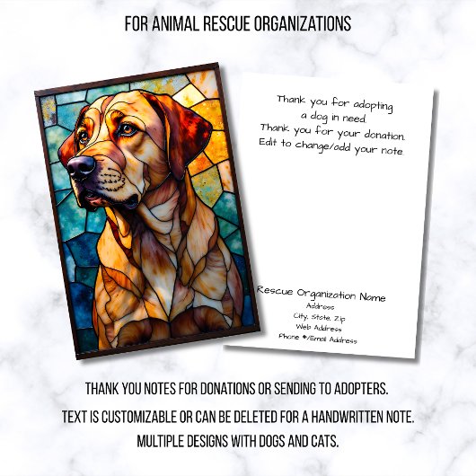 Stained Glass Style Animal Rescue Organization Dankeskarte