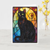 Stained Glass Style Charming Black Cat Karte (Gelbe Blume)