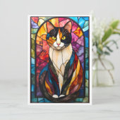 Stained Glass Style Charming Calico Cat Karte (Stehend Vorderseite)