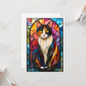 Stained Glass Style Charming Calico Cat Karte (Vorderseite/Rückseite Beispiel)