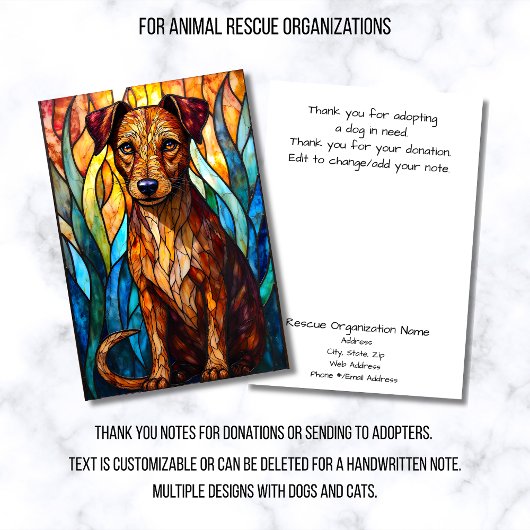 Stained Glass Style Dog Rescue Organization Dankeskarte
