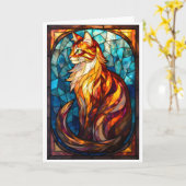 Stained Glass Style Fluffy Orange Cat  Karte (Gelbe Blume)