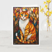Stained Glass Style Orange Cat Blue Eyes Karte (Gelbe Blume)