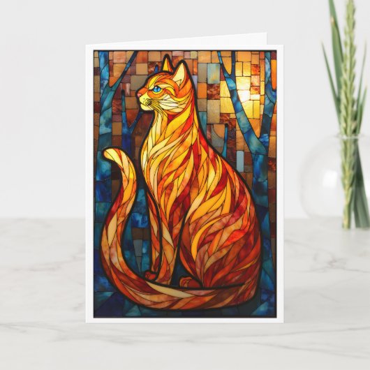 Stained Glass Style Orange Cat Karte (Vorderseite)