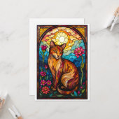 Stained Glass Style Orange Kitty with Pink Flowers Karte (Vorderseite/Rückseite Beispiel)