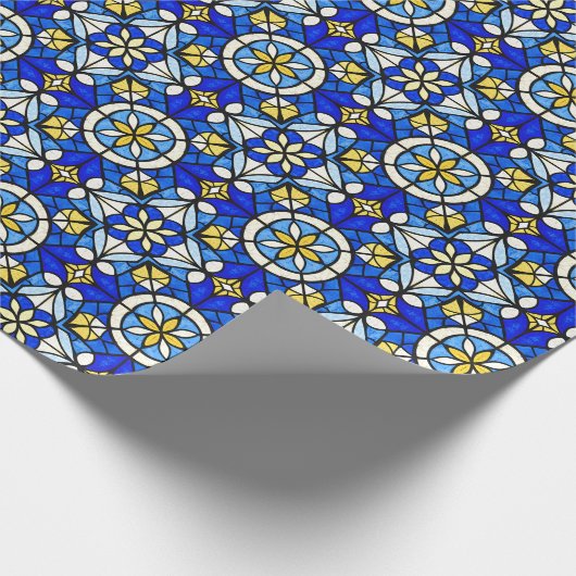Stained Glass Style Shades of Blue and Yellow Geschenkpapier (Ecke)