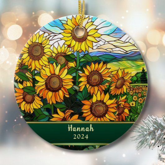 Stained Glass Sunflowers Personalized Keramik Ornament