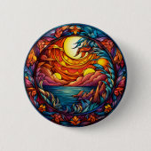 Stained Glass Sunset Button – Colorful Artistic (Vorderseite)