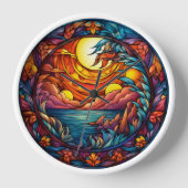 Stained Glass Sunset Landscape Wall Clock Uhr (Vorderseite)
