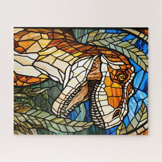 Stained Glass T-Rex Dinosaur Jigsaw Puzzle (Horizontal)