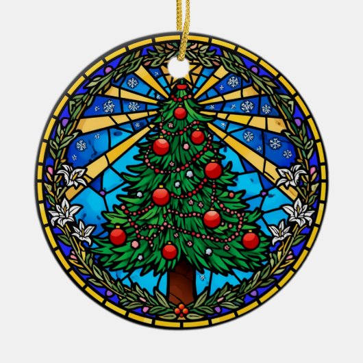 Stained Glass Tree Wreath Keramik Ornament (Vorne)